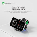 3 In 1 Foldable Wireless Charger For Iphone 16/15/14/13/12 Compatible With Apple Watch And Airpods, Pd15W Fast Wireless Charging Station, Portable Desk Dock For Home, Office, Travel (Black)