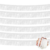 6 Pack 10 Feet White Foil Fringe Garland Metallic Tinsel Streamers Banner Wall Hanging Curtain Backdrop Banner For Parade Floats, Thanksgiving, Christmas, Birthday, Halloween Party Decorations