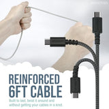 2 In 1 Usb C To Usb C/Lightning Cable - Crown Joule - 6 Ft Fabric Wrapped Fast Charging Cord - For Iphone, Galaxy, Pixel - 100W Dual Fast Charger For Phones/Laptops - No. 2 Pencil Gray