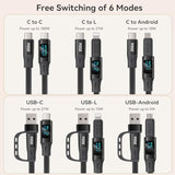 100W Retractable Multi In 1 Charging Cable With Led Display, Usb C & Usb A To Usb C/Lightning/Micro For Iphone 16 15 14 13 12 Ipad Mac Samsung For Desk Desktop Management Organizer