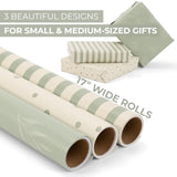 3 Rolls Gift Wrapping Paper, 17"x120", Elegant Wrap for Birthday & More