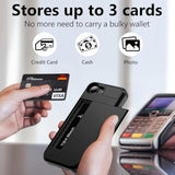 For Iphone 16E Case With Card Holder Dual Layer Heavy Duty Drop Protection Hidden Sliding Card Slot Slim Wallet Phone Case For Iphone 16E For Women Men, 6.1 Inch Black