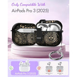 Airpods Pro 3 Case with Safety Lock Cute Women's Design Hard Shock Protective Cover with Keychain for Airpods Pro 3rd Generation 2025,Sun Moon