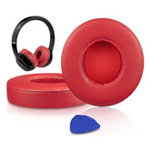 Lambskin Earpads Cushions Replacement For Beats Solo 2 & Solo 3 Wireless On-Ear Headphones, Solo2 Solo3 Ear Pads With High-Density Foam, Added Thickness - Red