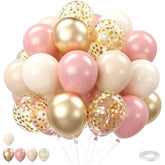Blush Pink & Gold 12" Balloon Set Retro Pink, Champagne & Confetti