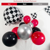 Race Car Balloon Arch Garland Kit 126Pcs Red Black And Metallic Silver Balloons With Checkered Foil Balloons And Checkered Flag Banner For Two Fast Birthday Party Decorations