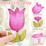 6 Packs Spring Tulip Wooden Centerpieces For Table Decorations, Rustic Tulip Flower Wood Tabletop Signs For Indoor Home School Office Mantel Tiered Tray Decor