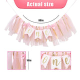 1st Birthday Girl Highchair Banner – Pink Tulle & Ribbon Cake Smash Prop