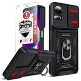 For Tcl 50 Le-Phone Case 4G: With Slide Camera Cover+Glass Screen Protector, Military-Grade Shockproof Cell Unlocked Phone Cover Funda Para With Magnetic Ring Holder Stand For Tcl 50 Le, Black