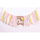 1St Happy Birthday Banner - Highchair Banner Tassels For Girl&Boy Birthday Party Decoration,Baby Birthday Photo Props Party Supplies(Bee)