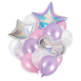 18Pcs Pearl Lilac Pink Purple Balloons Kit 32'' Clear Iridescent Star Foil Balloon Laser Star Heart Shape Balloons For Birthday Party Baby Shower Anniversary Celebration Party Decoration Supplies