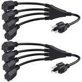 Cable Matters 2-Pack 4 Outlet Power Splitter Cord - 1.5ft, NEMA 5-15P to NEMA 5-15R Y Power Cord Splitter, 16 AWG Outlet Saver, 4 Way ExtensionCord, 1.5 Feet