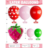 Strawberry Balloon Arch Kit 130 Pcs Red, Pink & Green Balloons for Berry First Birthday