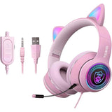 Cat Ear Gaming Headphones Wired Aux 3.5Mm With Led Light, Flashing Stereo Game Headphones Surround Sound Over-Ear Headsets With Microphone Fit Kids & Adult For Pc, Ps4, Switch, Mobile, Laptop