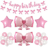 Pink Bow Birthday Decoration Set: Banner, Garland & Balloons