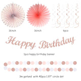 21PCS Pink White Rose Gold Birthday Décor Set – Banners, Lanterns, Swirls & More