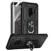 For Samsung Galaxy S9 Case With Hd Screen Protectors, Military-Grade Metal Ring Holder Kickstand 15Ft Drop Tested Shockproof Cover Case For Samsung Galaxy S9 (2018), Black