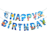 Shark Marine Theme Happy Birthday Banner - Boy'S Birthday Party Banner Decoration - Blue (Shark Marine)