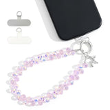 Crystal Beaded Phone Wrist Strap Keychain Lanyard Pink AB for Women