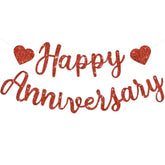 Red Happy Anniversary Banner, Pre-Strung - Red Glitter Happy Anniversary Banner?No Diy - Red Glitter Happy Anniversary Garland, Red Happy Anniversary Sign For Anniversary Wedding Party Decorations & Decor