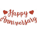 Red Happy Anniversary Banner, Pre-Strung - Red Glitter Happy Anniversary Banner?No Diy - Red Glitter Happy Anniversary Garland, Red Happy Anniversary Sign For Anniversary Wedding Party Decorations & Decor