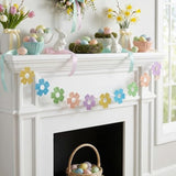 12 Pack Glitter Spring Flower Banner, Easter Flower Paper Hanging Garland, Spring Glitter Floral Cutouts Banner For Easter Spring Birthday Party Supplies Wall Fireplace Mantel Decor