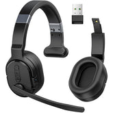 Trucker Bluetooth Headset With Dongle, Wireless Headsets With Noise Cancelling Microphone, 50+Hrs Hd Talktime Bluetooth Headphones With Detachable Earpad/Single+Dual Mode For Office/Driving