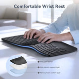 Wireless Ergonomic Keyboard Rechargeable, 2.4G+Bluetooth Ergo Cordless Usb Computer Keyboard, Wrist Rest, Natural Typing, Stain-Resistant Fabric, Compatible For Windows Computer Desktop Laptop