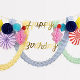 Meri Meri Honeycomb Happy Birthday Banner (Pack of 1), 2 Strands, 9' Birthday Party Garland (13' Including Excess Cord), Meri Meri Party Garland