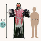 Halloween Decorations Outdoor, 6 Ft Large Animated Grim Reaper with Big Chain,Sound & Touch Activated with Creepy Sound - Scary Props House Decor for Garden Yard Lawn Indoor Decoration Animatronics