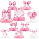 Pink Bow Birthday Decorations Set - Bow Party Decorations With Honeycomb Centerpieces & Table Centerpieces For Splendid Pink Bow Themed Party Supplies