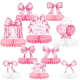 Pink Bow Birthday Decorations Set - Bow Party Decorations With Honeycomb Centerpieces & Table Centerpieces For Splendid Pink Bow Themed Party Supplies