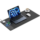 Wireless Charging Mouse Pad, Waterproof Gaming Mousepad With Ultra-Smooth Surface, Non-Slip Base, 31.5"X15.75" Xxl Large Desk Pad, Classic Black Computer Desk Mat For Macbook, Pc, Laptop