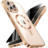 Magnetic iPhone 15 Pro Max Case with Privacy Screen, Camera Cover, Gold