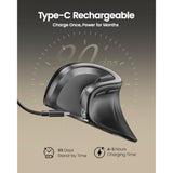 Ergonomic Vertical Mouse, Em11 Nl Rechargeable Wireless Mouse Bluetooth, Ergo Mice With 3 Multidevice For Pc/Notebook/Laptop, 2.4Ghz Optical Mice For Windows, Mac Os, Gray