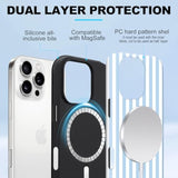 Magnetic Phone Case for iPhone 15 with Cute Stripes Design, Blue and White