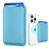Amzone Magnetic Mag-Safe Wallet Cell Phone Card Holder For Phone Case With Mag-Safe, Stronger Magnetic Rfid Leather Phone Wallet Stick On Series Of Iphone 15/14/13/12 And Pro/Promax, Light Blue