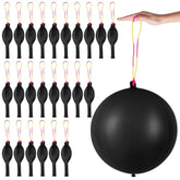 24Pcs Black Punch Balloons Bounce Balloon With Rubber Band Handle Punching Heavy Duty Farm Themed Punch For Birthday Party, Kids (Black)