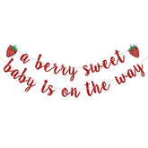 Berry Sweet Baby Shower Banner – Strawberry Theme Glitter Décor for Girl’s Party or First Birthday