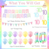 10Th Birthday Decorations For Girls Set - 10 Year Old Girl Birthday Decorations Happy 10Th Party Banner Triangle Flag Hanging Swirls Streamers, 40 Inch Rainbow Gradient Number 10 Balloon