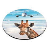 Mouse Pad A Plane And Cute Giraffe Above Clouds Non-Slip Rubber Base Mouse Mat Round Mousepad