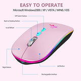 Led Wireless Mouse, Slim Rechargeable Wireless Bluetooth Mouse, 2.4G Portable Usb Optical Computer Mice With Usb Receiver And Type C Adapter (Pink)