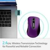 2.4G Wireless Mouse, 1400 Dpi Computer Mice With Usb Receiver, Portable Wireless Usb Mouse Battery Powered Cordless Mice For Laptop, Pc, Desktop, 5 Buttons, Purple
