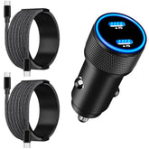 Apple MFi 60W Dual USB-C Car Charger with 2 Type-C to Lightning Cables for iPhone