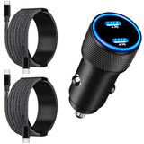 Apple MFi 60W Dual USB-C Car Charger with 2 Type-C to Lightning Cables for iPhone