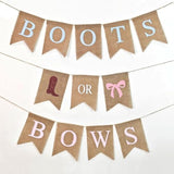 Boots or Bows Gender Reveal Banner — Burlap Baby Shower Party Decoration