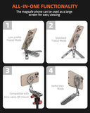 Magnetic Aluminum Phone Tripod Holder Mount Stand Handle with 1/4" Srcew & Cold Shoe & Arca-Swiss,Mini Pocket Foldable Cell Phone Stand,Compatible