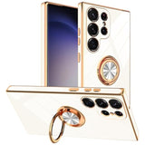 Designed For Samsung Galaxy S23 Ultra Case With Ring Stand, Support Magnetic Car Mount Rotating Finger Holder Soft Tpu Cover Plating Edge Slim Phone Case For Galaxy S23 Ultra White