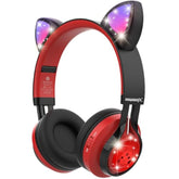 Ct-7 Cat Ear Bluetooth Headphones, Led Light Up Bluetooth Wireless Over Ear Headphones With Microphone And Volume Control For Travel/School/Smartphones/Laptop/Pc/Tv ?Red&Black?