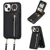For Iphone 13/14/15 Wallet Case With Card Holders For Women, Crossbody Zipper Protective Leather Case With Strap Wrist Ring Rfid Protective (Black, Iphone 13/14/15 6.1")